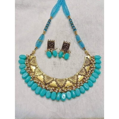 Picture of Gorgeous Party Wear Antique Silver locket Pendant Necklace / Chain Necklace / Choker Necklace for Women / Jewelry set for women Necklace - Necklace For Girls - Multicolor