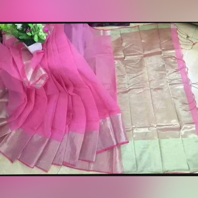 Picture of Deep pink and White Half Silk Saree with Blouse Piece for Women - Pink