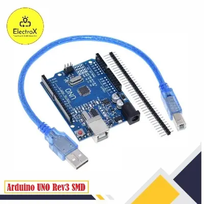 Picture of Arduino UNO R3 SMD Development board With USB cable for robotics & automation project. Blue