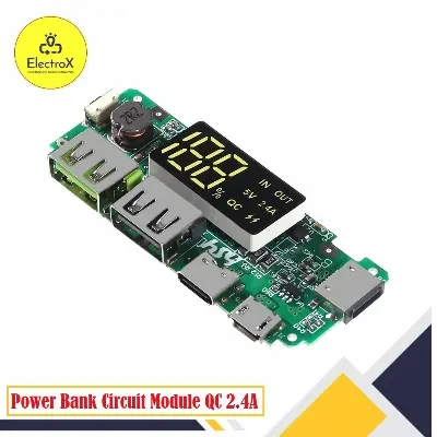 Picture of LED Dual USB 5V 2.4A Micro/Type-C USB Mobile Power Bank Module 3.7V Battery Green