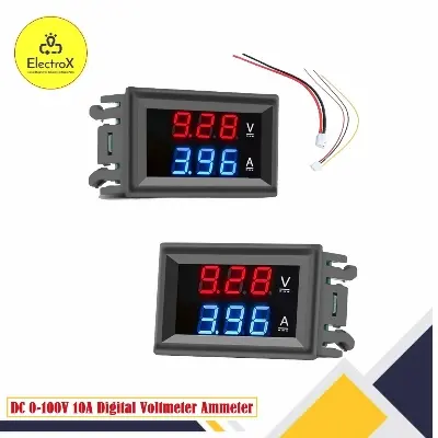 Picture of DC 0-100V 10A Digital Voltmeter Ammeter Led Display Voltage Detector Amp Meter Panel Red Blue LED Black
