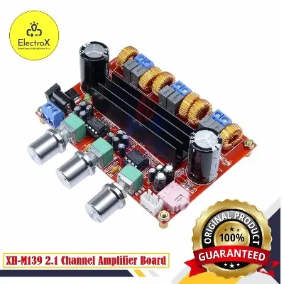 Picture of XH-M139 2.1 channel digital power amplifier board 12V-24V wide voltage TPA3116D2 2 * 50W+100W (one power amp board) Red