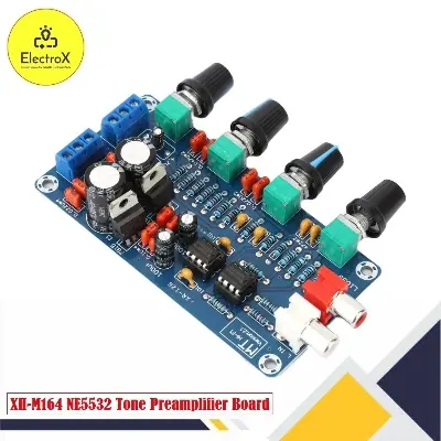 Picture of XH-M164 NE5532 Tone Amplifier Board Preamplifier Power Supply Dual Channel Audio Amplifier Board 4 Way Adjustment HiFi Board Blue