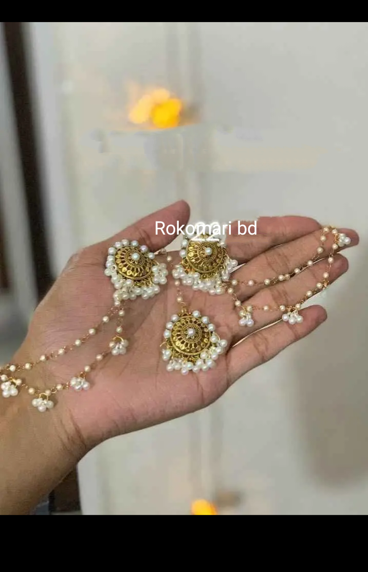 Picture of Gorgeous party wear antique silver necklace and earring set for girls and woman. - Gold