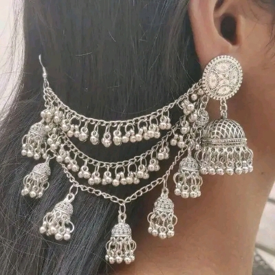 Picture of Gorgeous party wear antique silver necklace and earrings set for girls and woman. - Silver