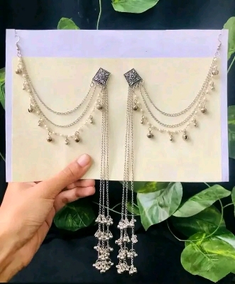 Picture of Gorgeous party wear antique silver necklace and earrings set for girls and woman - Silver