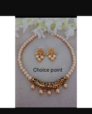 Picture of Gorgeous party wear antique Golden necklace and earring set for girls and woman. - Gold