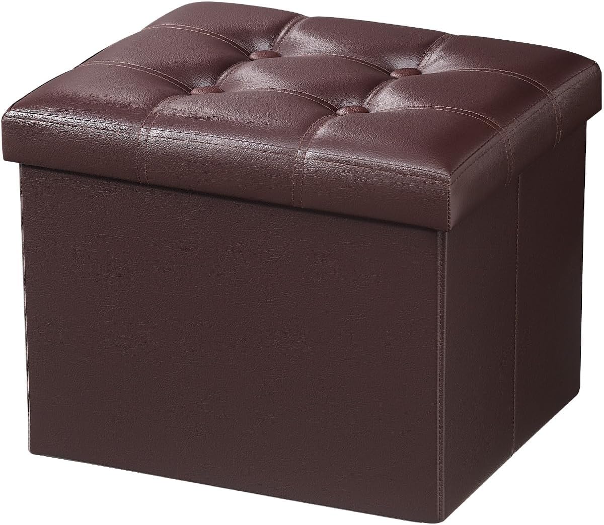 Picture of AmasSmile Storage Ottoman Folding Foot Rest Stool, Leather Footstool Bench, Short Ottoman Stool, Storage Foot Rest Store, Books (17" D x 13" W x 13" H)