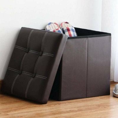 Picture of 16 Inches Storage Ottoman Cube, Foldable Storage Boxes Footrest Step Stool, Padded Seat for Dorm Living Room Laundry Storage Space, Bed Storage Seat, Toys Storage High-Density Foam and Space-Saving Seating, Ideal for Home and Office Use