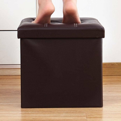 Picture of 16 Inches Storage Ottoman Cube, Foldable Storage Boxes Footrest Step Stool, Padded Seat for Dorm Living Room Laundry Storage Space, Bed Storage Seat, Toys Storage High-Density Foam and Space-Saving Seating, Ideal for Home and Office Use