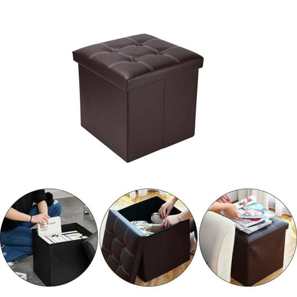 Picture of 16 Inches Storage Ottoman Cube, Foldable Storage Boxes Footrest Step Stool, Padded Seat for Dorm Living Room Laundry Storage Space, Bed Storage Seat, Toys Storage High-Density Foam and Space-Saving Seating, Ideal for Home and Office Use