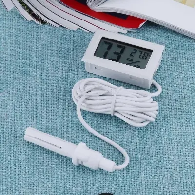 Picture of Digital Mini Temperature (Celsius) Humidity Gauge Thermometer Hygrometer for Cars, Incubators and Brooders(White)