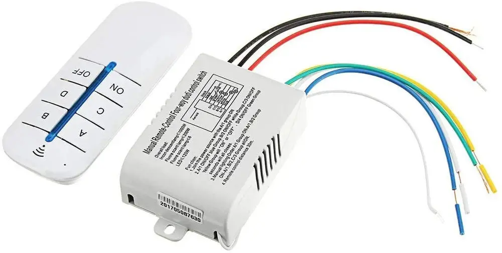 Picture of 4 Channels ON/Off 220V Remote Control Switch Digital Remote Control Switch for Lamp & Light(White)