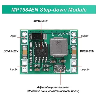 Picture of Mini DC-DC Buck Converter MP1584EN Adjustable Supply Module 24V to 12V 9V 5V 3V Reduced Voltage Regulator(Green)