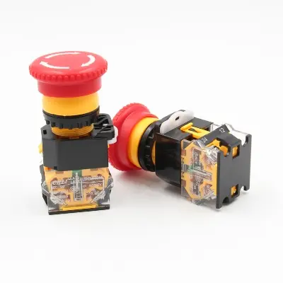 Picture of LA38 Emergency Push Button with Red Mushroom Head - Industrial Safety Stop Switch, 22mm Mounting Hole, 1NO1NC Contacts(Red)
