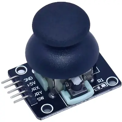 Picture of Joystick module with 5-pin breakout for Arduino integration.(Black)