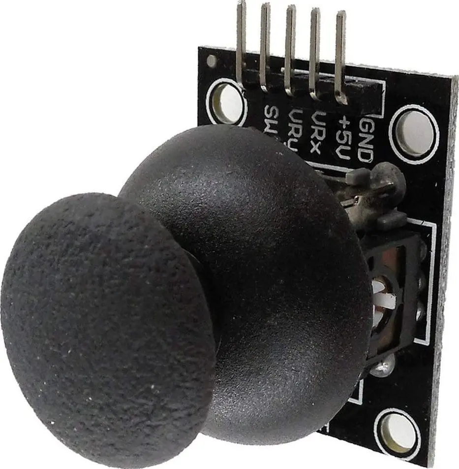 Picture of Joystick module with 5-pin breakout for Arduino integration.(Black)