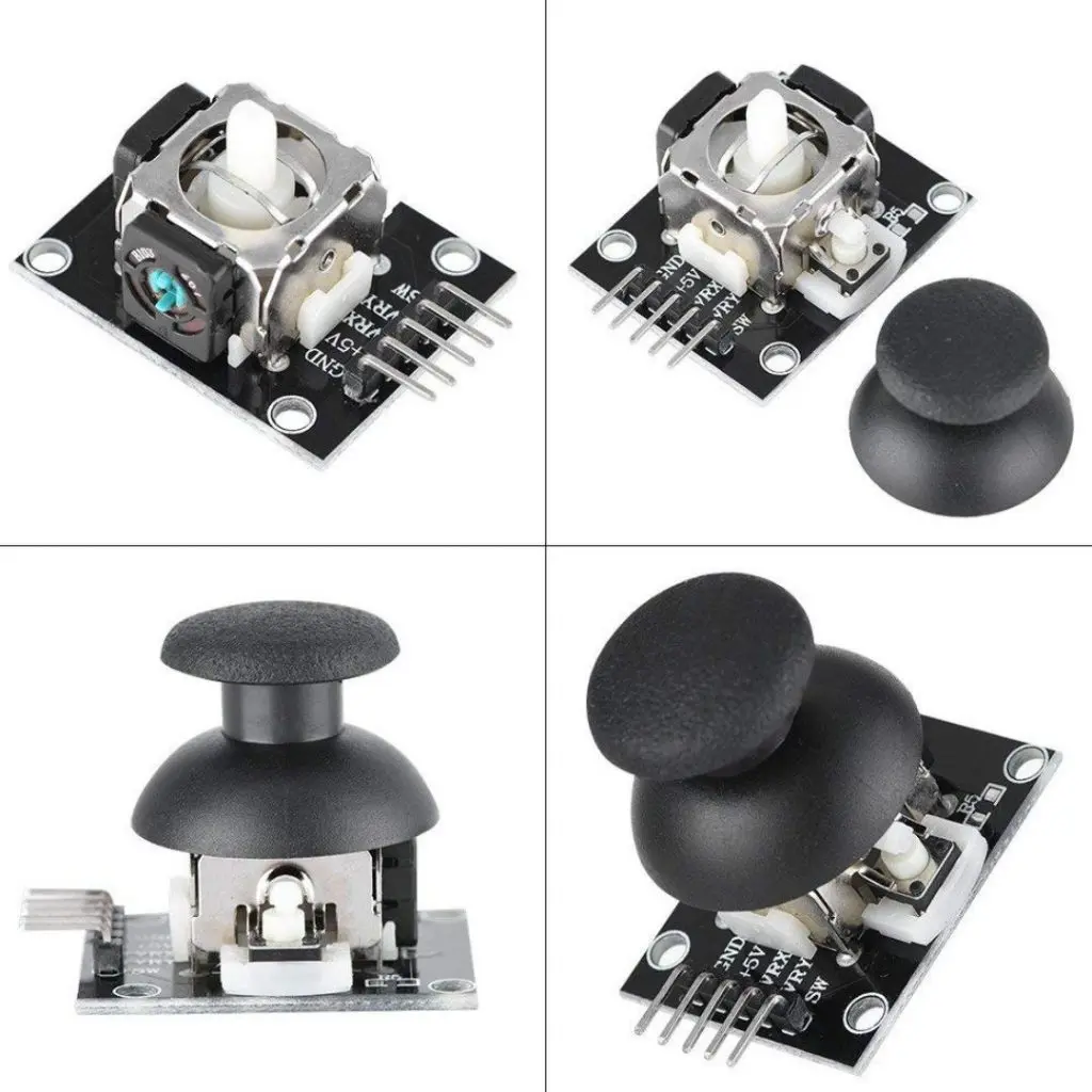 Picture of Joystick module with 5-pin breakout for Arduino integration.(Black)