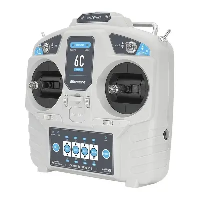 Picture of MicroZone MC6C Mini V2 – 2.4GHz 6CH Controller & Receiver Radio System for RC Airplanes, Drones, Multirotor Helicopters, and Boats(Grey)