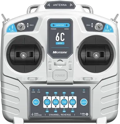 Picture of MicroZone MC6C Mini V2 – 2.4GHz 6CH Controller & Receiver Radio System for RC Airplanes, Drones, Multirotor Helicopters, and Boats(Grey)