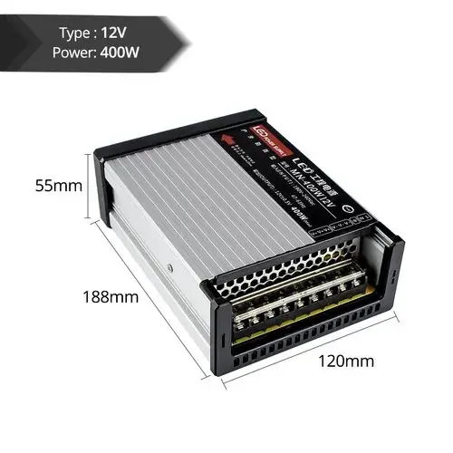 Picture of 12V 33.3A 400W Rainproof LED Power Supply Outdoor Waterproof Transformer for Lighting Systems(Grey)