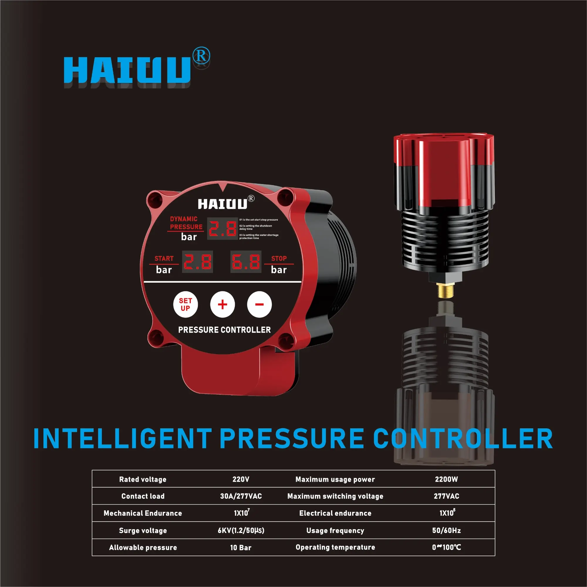 Picture of V3200 Digital Pressure Controller with LED Display | 220V | 0-10 Bar Control(Red)