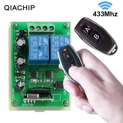 Picture of 433 MHz Wireless Remote Control Switch | 12V DC 2-Channel Relay Receiver Module & On/Off Remote(Black)