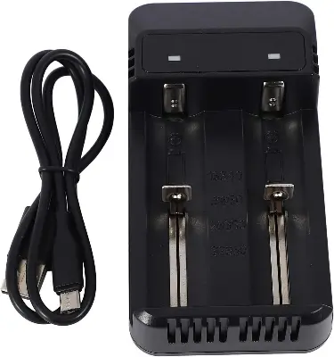 Picture of Extol Dual-Slot Lithium Battery Charger – For CR123A, 16340, 18650 Rechargeable Batteries(Black)