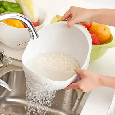 Picture of Container 2-In-1 Plastic Rice Washer Strainers and Colanders Plastic Washing Bowl for Rice,Vegetables and Fruits - Multicolor