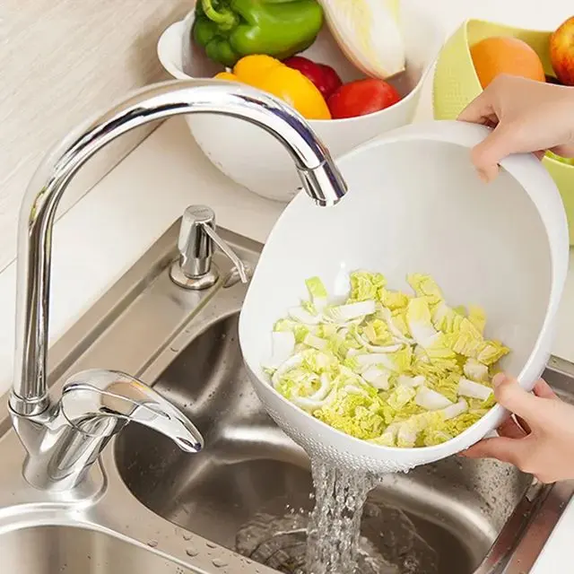 Picture of Multi-Function Plastic Colander Rice Washer Food Strainer - Prep And Serve Bowl Collapsible Kitchen Colander - Multicolor, 8 inch