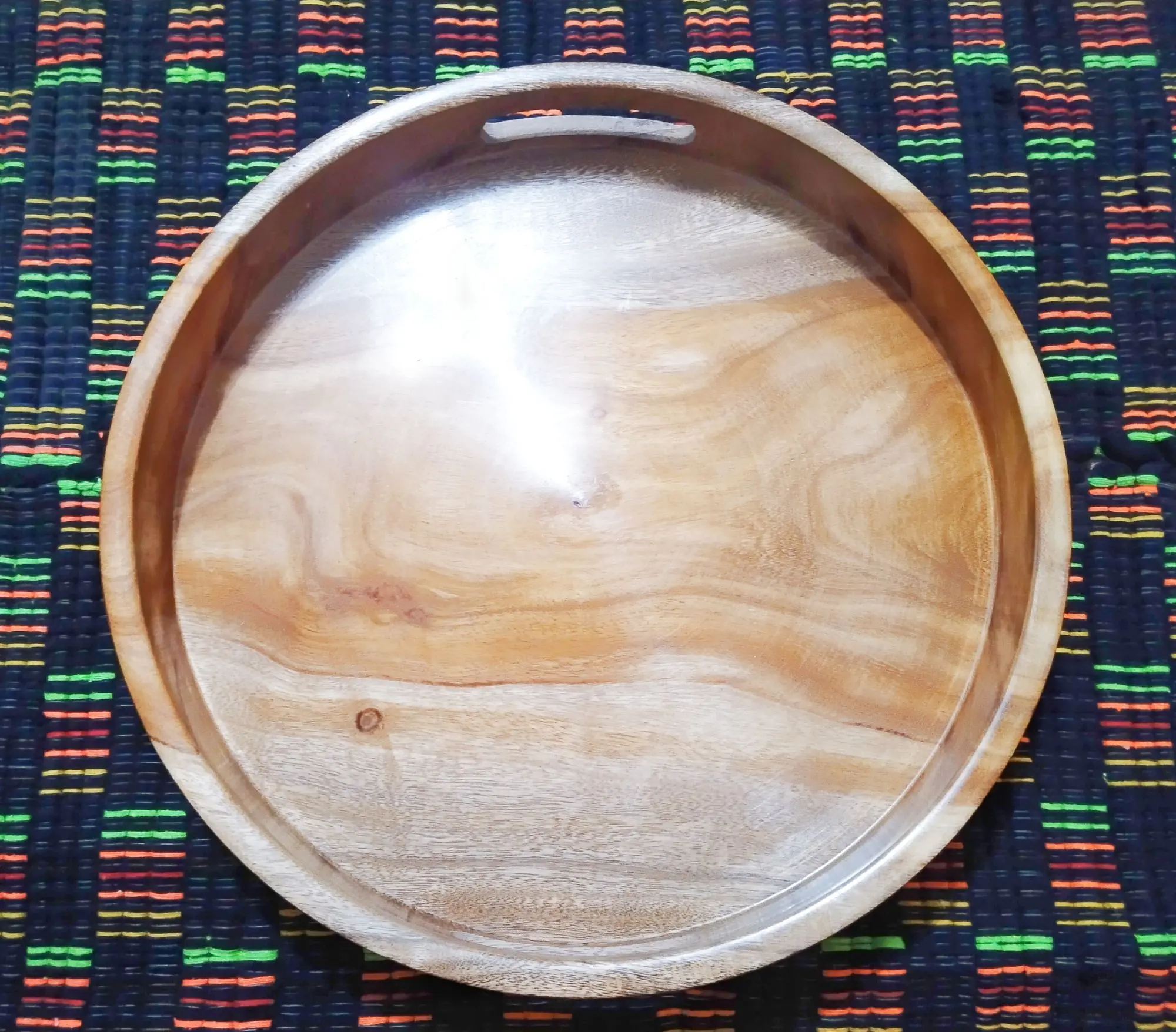 Picture of Round Serving Tray Set Selling Large Bamboo Round Serving Tray with Handle - Multicolor