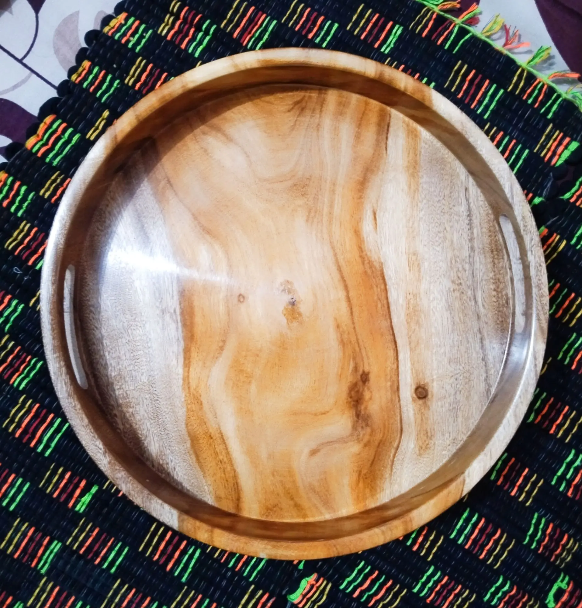 Picture of Round Serving Tray Set Selling Large Bamboo Round Serving Tray with Handle - Multicolor