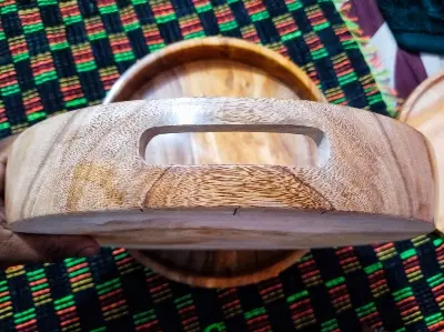 Picture of Round Serving Tray Set Selling Large Bamboo Round Serving Tray with Handle - Multicolor