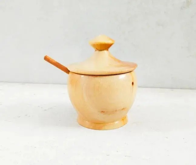 Picture of New style  Wooden Sugar Bowl/Jar Salt Container Sugar Bowl Set Kitchenware Jar Spice Container Handmade Food Sugar Pots - Multicolor