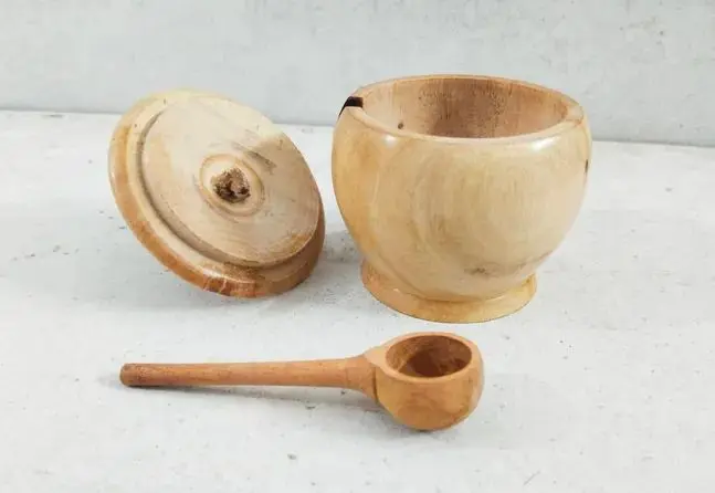 Picture of New style  Wooden Sugar Bowl/Jar Salt Container Sugar Bowl Set Kitchenware Jar Spice Container Handmade Food Sugar Pots - Multicolor