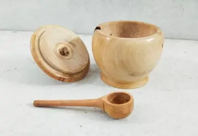 Picture of New style  Wooden Sugar Bowl/Jar Salt Container Sugar Bowl Set Kitchenware Jar Spice Container Handmade Food Sugar Pots - Multicolor