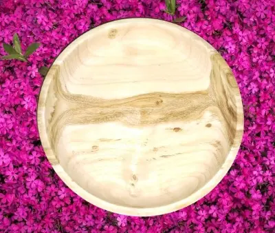 Picture of Natural  Wooden 11 inch round 2 inch height  Food serving plate ( without color ) - Multicolor