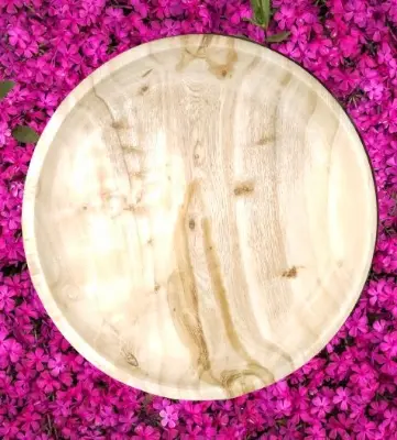 Picture of Natural  Wooden 11 inch round 2 inch height  Food serving plate ( without color ) - Multicolor