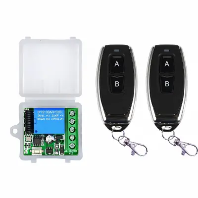 Picture of Dual Remote 433 MHz Wireless Remote Control Switch | 12V DC 1-Channel Relay Receiver Module & On/Off Remote(Black)
