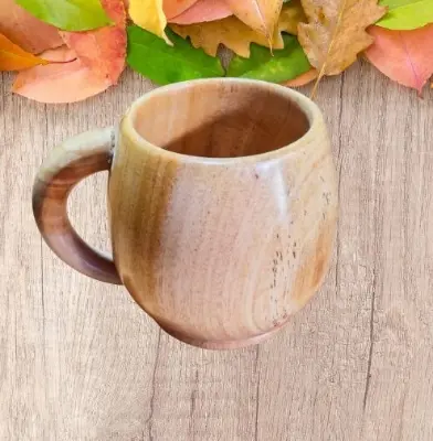 Picture of 250 Ml Round wooden coffee cup with handle - Multicolor