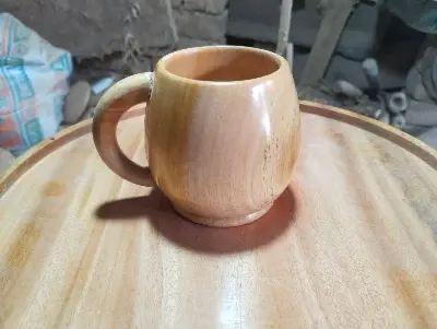 Picture of 250 Ml Round wooden coffee cup with handle - Multicolor