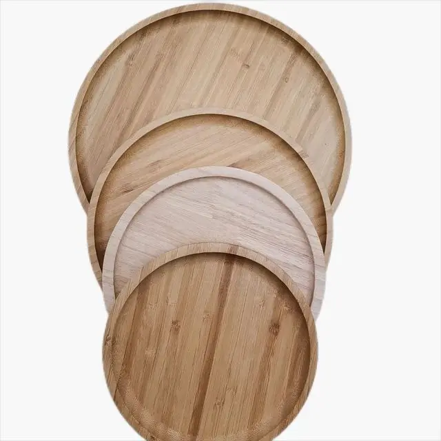 Picture of 12 inch Large Size   Round Deep Wooden tray  Plates Dishes Dinnerware Set hotel restaurant office hone ( without color ) - Multicolor