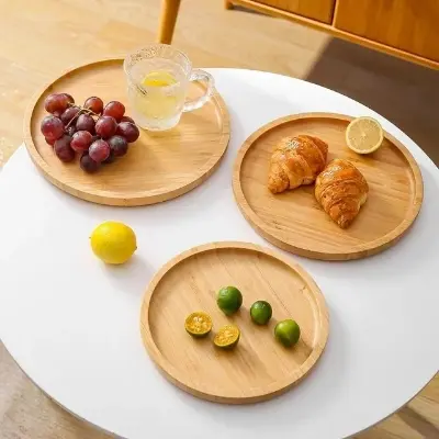 Picture of 12 inch Large Size   Round Deep Wooden tray  Plates Dishes Dinnerware Set hotel restaurant office hone ( without color ) - Multicolor
