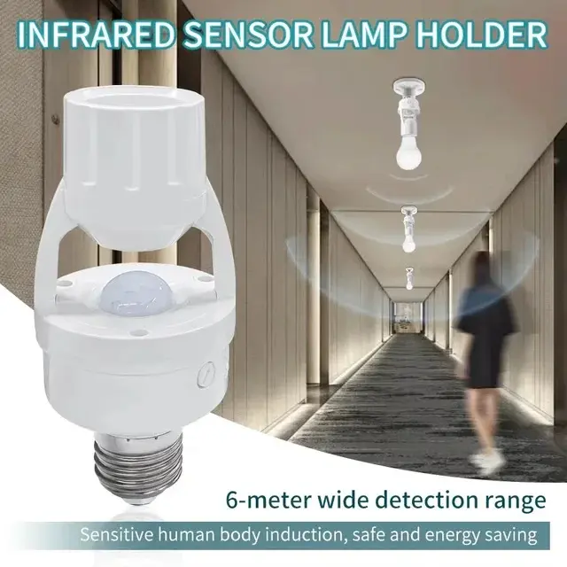 Picture of Smart PIR Motion Sensor LED Lamp Holder E27 – Automatic On/Off Light Bulb Adapter with Adjustable Delay, AC 85–265V(White)