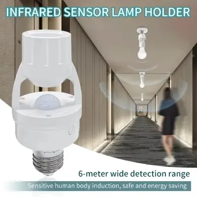 Picture of Smart PIR Motion Sensor LED Lamp Holder E27 – Automatic On/Off Light Bulb Adapter with Adjustable Delay, AC 85–265V(White)