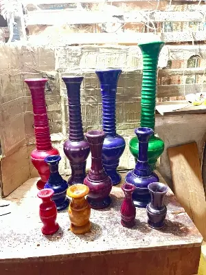 Picture of Colorful Handmade Wooden Flower Vase for Decoration Restaurant hotel office and home ( 7 Inch )