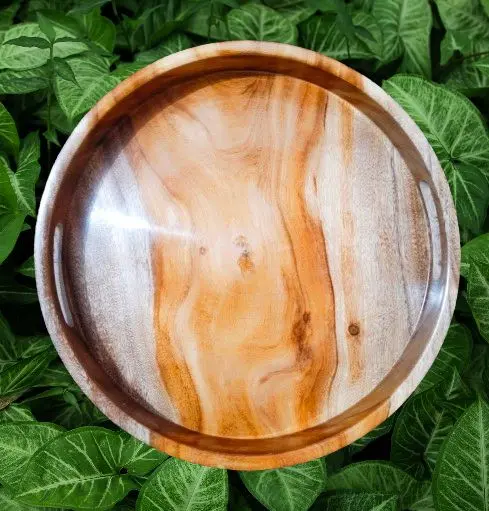 Picture of Unique Style High Quality Wooden Round Serving Tray ( Without Color) - Multicolor