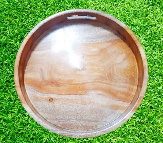 Picture of Unique Style High Quality Wooden Round Serving Tray ( Without Color) - Multicolor