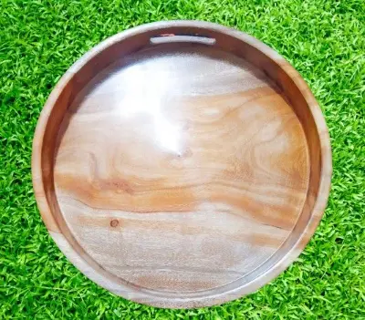 Picture of Unique Style High Quality Wooden Round Serving Tray ( Without Color) - Multicolor