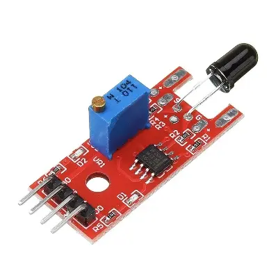 Picture of KY-026 Flame Sensor Module for Arduino & Raspberry Pi – 4-Pin Infrared Fire Detector with Analog & Digital Output(Red)